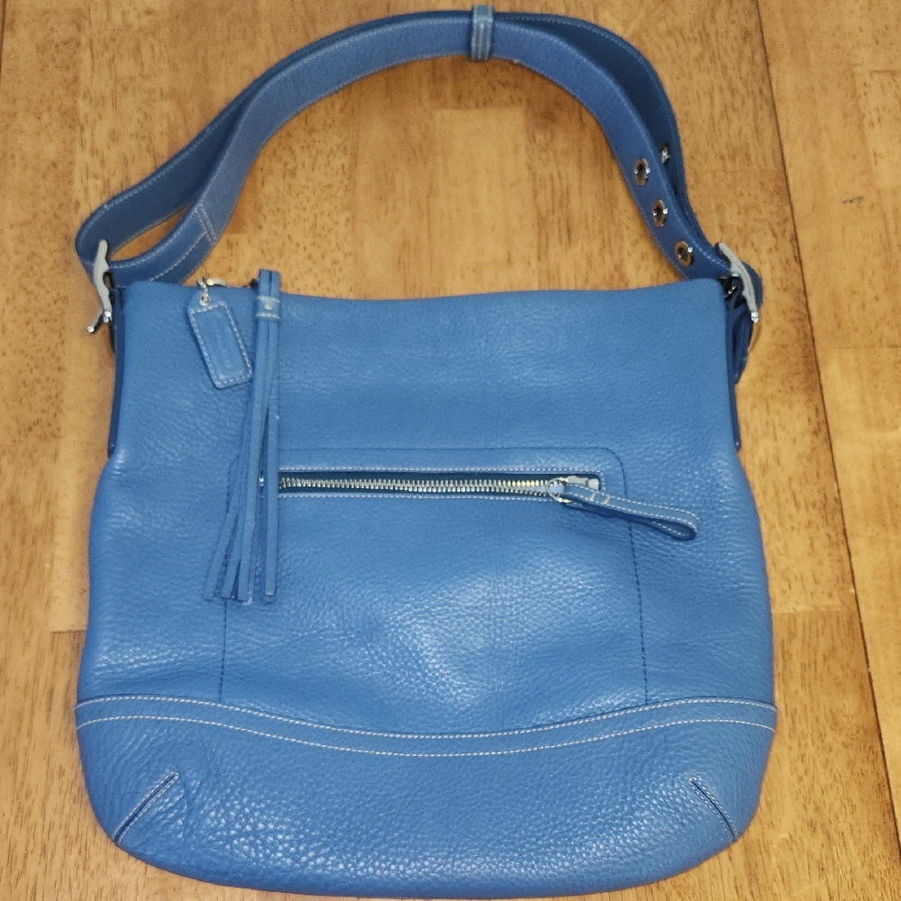 Coach Sky Blue Pebbled Leather Shoulder Bag/ Crossbody bag